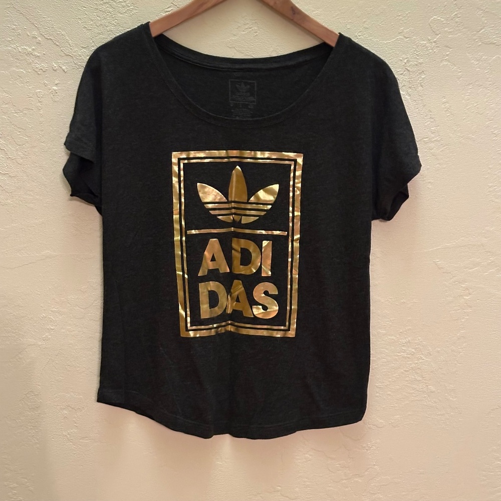 Adidas Originals Black Gold Foil Logo Tee Women’s M